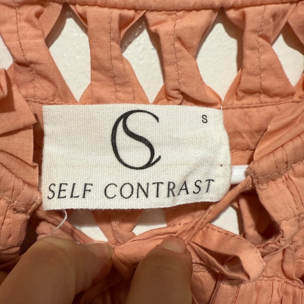 Self Contrast Anthropologie Puff-Sleeve Cotton‎ Blouse S Small Peach Coral Boho - Picture 3 of 12